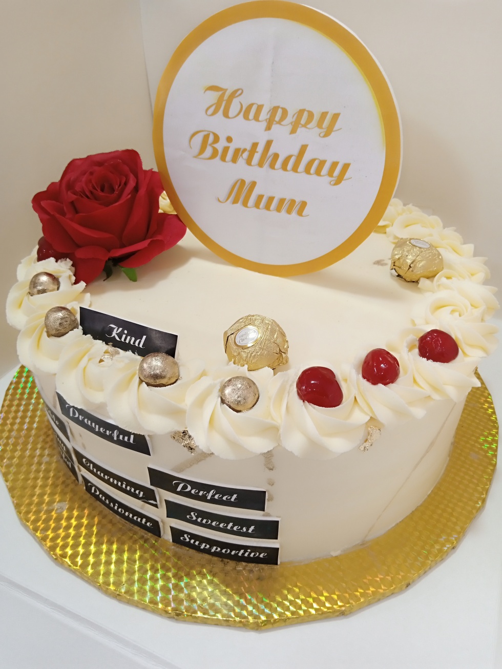 Crowland Cake Creations - My mum's 80th birthday cake. A pretty pastel  floral vanilla sponge with vanilla buttercream and strawberry jam filling  but with an extra special ganache layer - made from